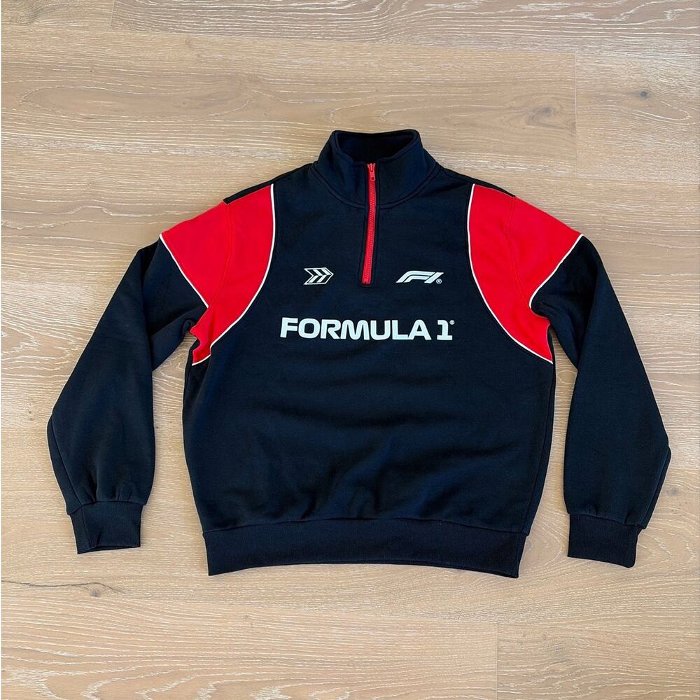 Aeropostale Formula 1 Men's Mock Neck Quarter Zip Pullover Size S Black Red